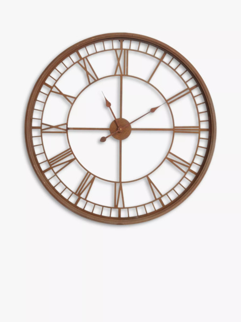 Libra Interiors Skeleton Roman Numeral Round Wall Clock, 80cm, Antique Rust