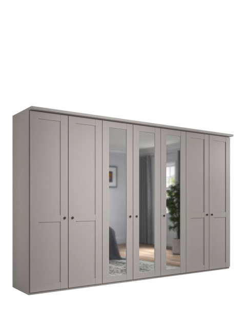 John Lewis Marlow 350cm Mirrored Hinged Wardrobe, Pebble Grey - image 1