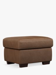 John Lewis Camden Leather Storage Footstool, Dark Leg