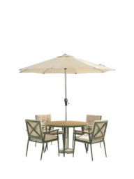 Bramblecrest RHS Wisley 4-Seater Round Garden Dining Table & Chairs Set with Parasol, Sage