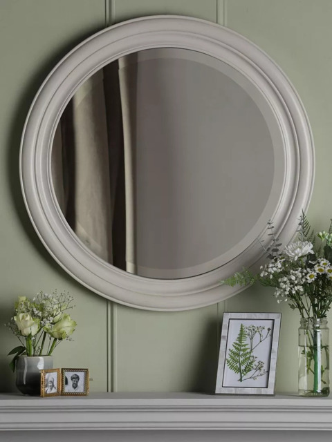 Laura Ashley Tate Round Wood Wall Mirror, 60cm, Off White - image 1