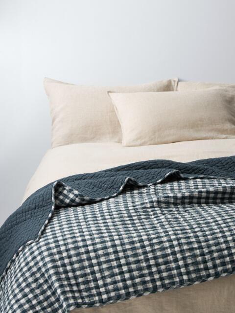 John Lewis Gingham Cotton Quilt, Blue, Single - image 1