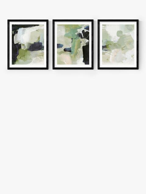 EAST END PRINTS Dan Hobday 'Green Abstract' Framed Print, Set of 3, 53.4 x 43.4cm, Black - image 1