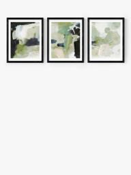 EAST END PRINTS Dan Hobday 'Green Abstract' Framed Print, Set of 3, 53.4 x 43.4cm, Black