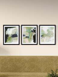 EAST END PRINTS Dan Hobday 'Green Abstract' Framed Print, Set of 3, 53.4 x 43.4cm, Black - thumbnail 2