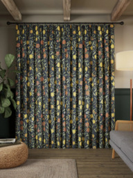 Morris & Co. Fruit Pair Lined Pencil Pleat Curtains, Ink Blue - thumbnail 5