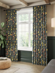 Morris & Co. Fruit Pair Lined Pencil Pleat Curtains, Ink Blue - thumbnail 4