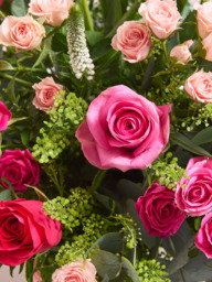 John Lewis Pink Roses Mixed Hand Tied Bouquet, Vase & Chocolates - thumbnail 2