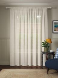 John Lewis Slot Top Slub Stripe Voile Curtain Panel, Natural Putty - thumbnail 4