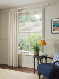 John Lewis Slot Top Slub Stripe Voile Curtain Panel, Natural Putty - thumbnail 3