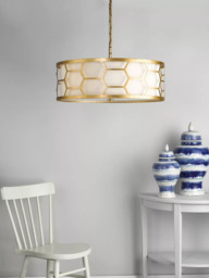 Där Metal Hexagon Large Pendant Ceiling Light, Gold/Ivory - thumbnail 6