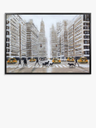 John Lewis Jon Barker 'Dog Walker Day' New York Framed Canvas Print, 70 x 100cm, Grey - thumbnail 1