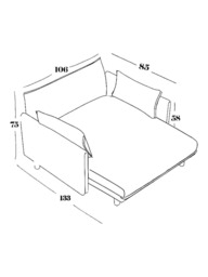 Cozmo Cosy 1.5 Seater Chaise Snuggler, Ecru Boucle Natural Piping - thumbnail 6
