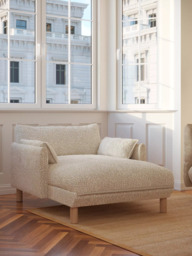 Cozmo Cosy 1.5 Seater Chaise Snuggler, Ecru Boucle Natural Piping - thumbnail 2