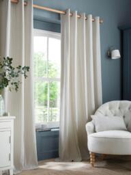 Laura Ashley Cornish Chenille Stripe Pair Lined Eyelet Curtains, Slate Blue - thumbnail 1
