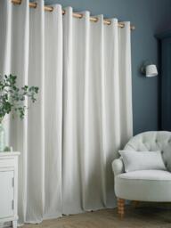 Laura Ashley Cornish Chenille Stripe Pair Lined Eyelet Curtains, Slate Blue - thumbnail 2