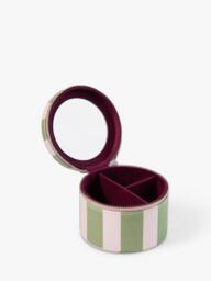 Caroline Gardner Striped Round Jewellery Box, Pink/Green - thumbnail 2