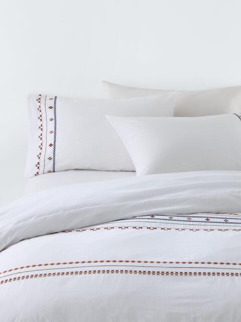 John Lewis Palmar Washed Cotton Embroidered Percale Duvet Cover Set, Multi - image 1