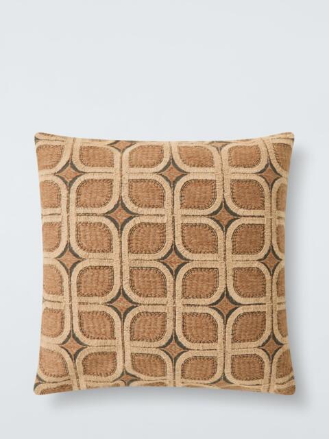 John Lewis Retro Geometric Embroidered Cushion, Natural - image 1