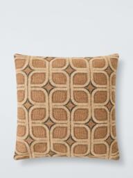 John Lewis Retro Geometric Embroidered Cushion, Natural - thumbnail 1