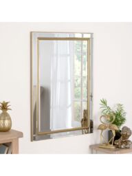 Yearn Bevelled Glass Edge Rectangular Wall Mirror, Gold - thumbnail 2