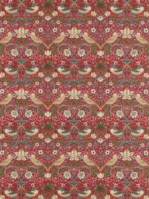 Morris & Co. Strawberry Thief Made to Measure Curtains or Roman Blind, Crimson/Slate - image 1