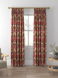 Morris & Co. Strawberry Thief Made to Measure Curtains or Roman Blind, Crimson/Slate - thumbnail 5