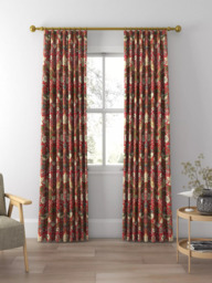 Morris & Co. Strawberry Thief Made to Measure Curtains or Roman Blind, Crimson/Slate - thumbnail 3