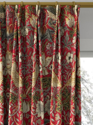 Morris & Co. Strawberry Thief Made to Measure Curtains or Roman Blind, Crimson/Slate - thumbnail 4