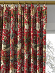 Morris & Co. Strawberry Thief Made to Measure Curtains or Roman Blind, Crimson/Slate - thumbnail 2
