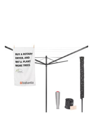 Brabantia Lift-O-Matic Rotary Clothes Outdoor Airer Washing Line with Ground Spike, Cover, Peg Bag and Pegs, 50m