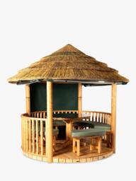 Breeze House Savannah Signature Cape Reed Thatch Roof Circular Gazebo, FSC-Certified (Scandinavian Redwood) - thumbnail 1