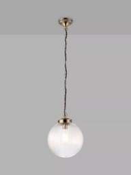 Bay Lighting Elena Ribbed Glass Ceiling Light, Clear/Metallic Brass