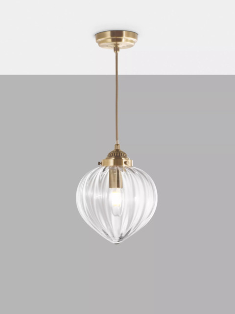 Laura Ashley Whitham Fluted Glass Ceiling Pendant Light, Antique Brass - image 1