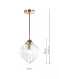 Laura Ashley Whitham Fluted Glass Ceiling Pendant Light, Antique Brass - thumbnail 6