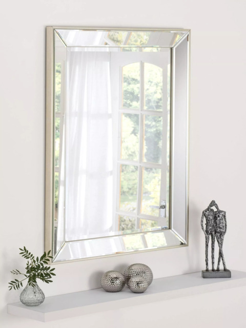 Yearn Contemporary Bevelled Glass Rectangular Wall Mirror, Champagne - image 1