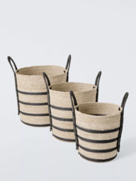 John Lewis Maize Storage Basket, Set of 3, Natural/Black - thumbnail 2