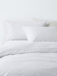 John Lewis Salcombe Pure Cotton Embroidered Percale Duvet Cover Set, White - thumbnail 1