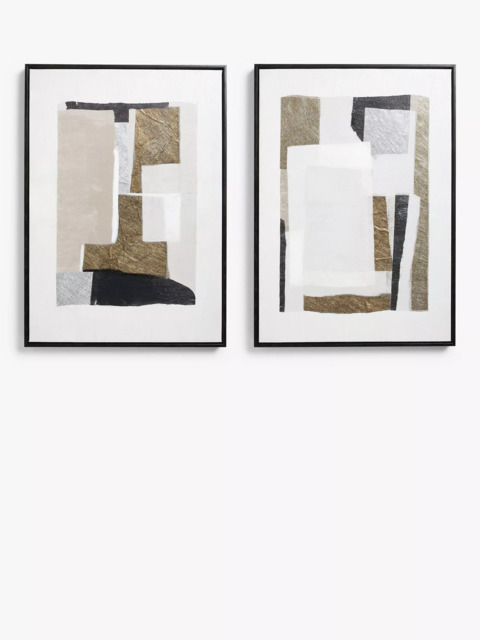 John Lewis Abstract Neutral Framed Canvas, Set of 2, 70 x 50cm, White/Multi - image 1