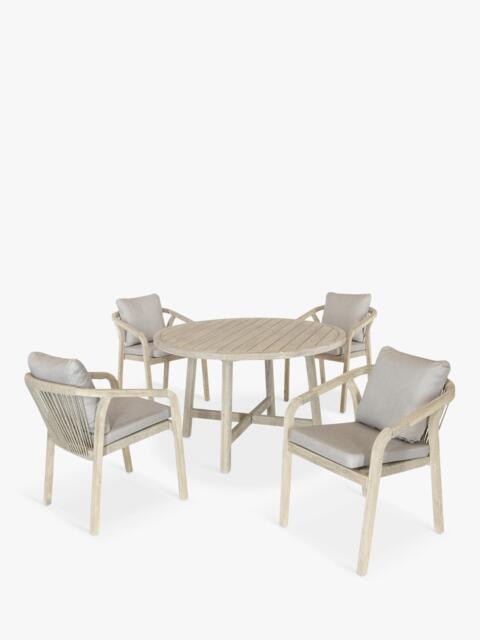 KETTLER Cora Rope 4-Seater Round Garden Dining Table & Chairs Set, FSC-Certified (Acacia Wood), Natural - image 1