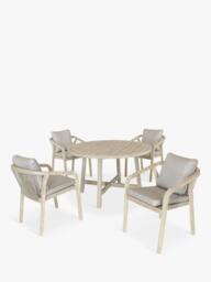 KETTLER Cora Rope 4-Seater Round Garden Dining Table & Chairs Set, FSC-Certified (Acacia Wood), Natural - thumbnail 1