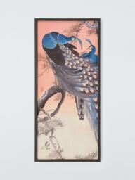 John Lewis Ohara Koson 'Two Peacocks on a Tree Branch' Framed Canvas Print, 92 x 42cm, Blue/Multi - thumbnail 1