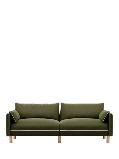Cozmo Cozy 3 Seater Sofa, Dark Green Velvet Natural Piping - image 1