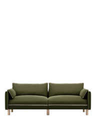Cozmo Cozy 3 Seater Sofa, Dark Green Velvet Natural Piping - thumbnail 1
