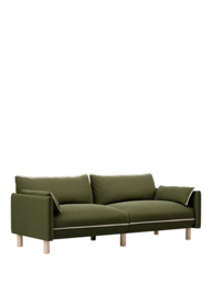 Cozmo Cozy 3 Seater Sofa, Dark Green Velvet Natural Piping - thumbnail 3