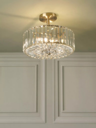 Laura Ashley Fernhurst 3 Bulb Semi-Flush Ceiling Light, Antique Brass - thumbnail 1