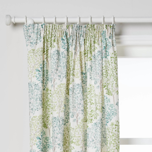 John Lewis Leckford Trees Print Pair Lined Pencil Pleat Curtains, Green - image 1