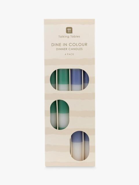 Talking Tables Dine in Colour Striped Dinner Candles, Pack of 4, Green/Blue - image 1