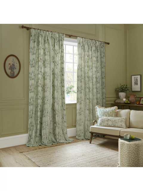 Sanderson Chinese Lanterns Pair Lined Pencil Pleat Curtains, Sage - image 1