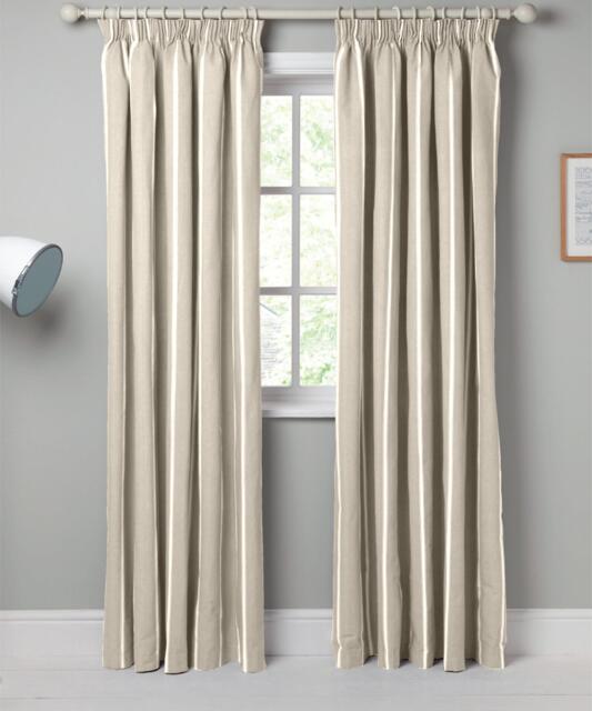 John Lewis Padstow Stripe Cotton Pair Lined Pencil Pleat Curtains, Putty - image 1